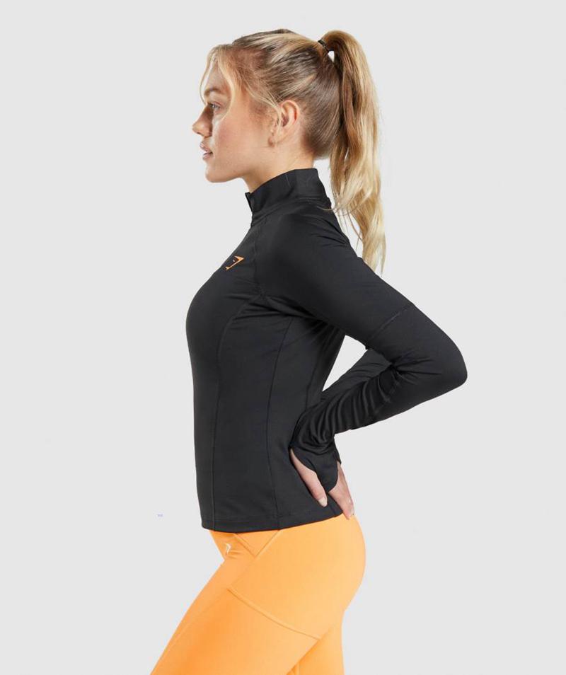 Gymshark Pulse 1/4 Zip Pulóver Női Fekete  Hungary |  WSJVP-6835