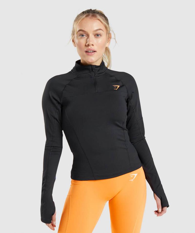 Gymshark Pulse 1/4 Zip Pulóver Női Fekete  Hungary |  WSJVP-6835