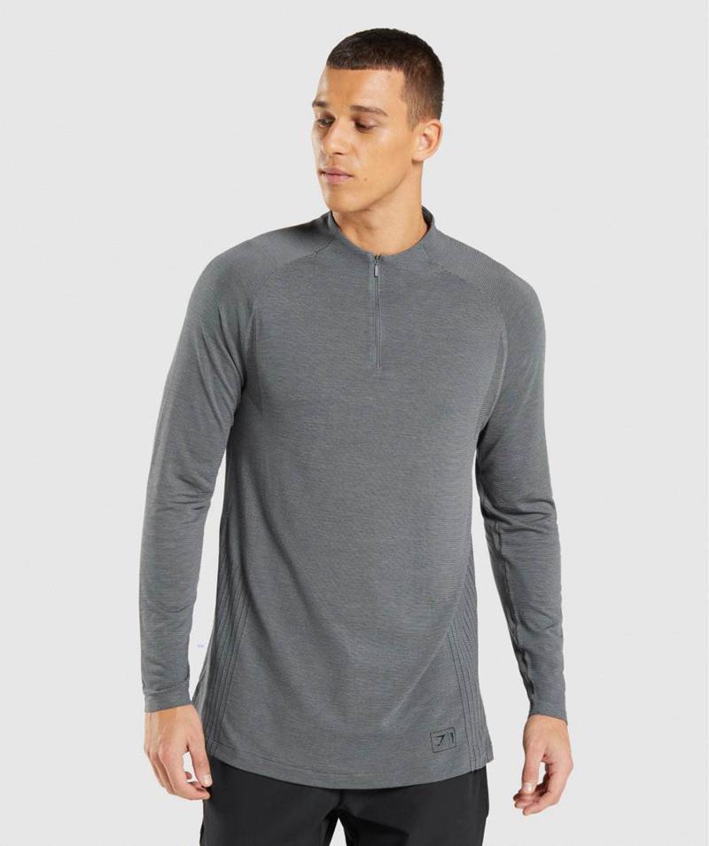 Gymshark Retake Seamless 1/4 Zip Pulóver Férfi Fekete Szürke  Hungary |  ACGEV-7062