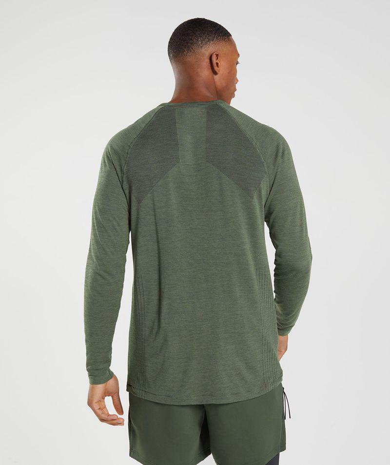 Gymshark Retake Seamless Long Sleeve T-Shirts Férfi Olivazöld  Hungary |  RJEYQ-1470