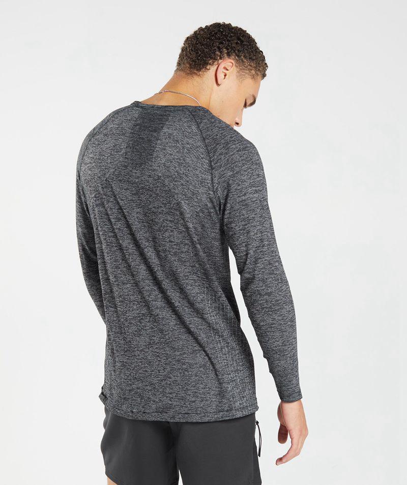 Gymshark Retake Seamless Long Sleeve T-Shirts Férfi Fekete  Hungary |  WYKOH-3680