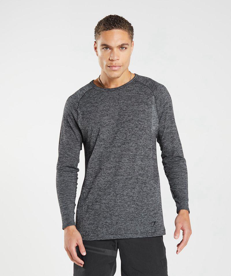 Gymshark Retake Seamless Long Sleeve T-Shirts Férfi Fekete  Hungary |  WYKOH-3680