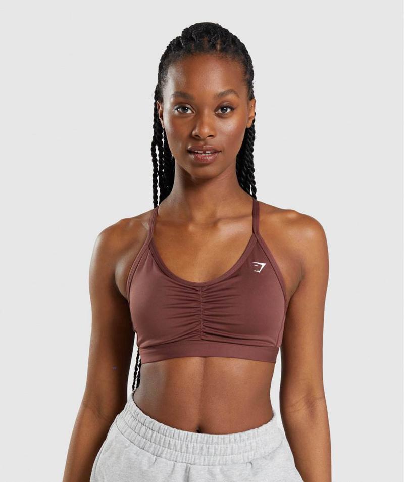 Gymshark Ruched Sportmelltartó Női Rózsaszín Barna  Hungary |  BHRQS-6791