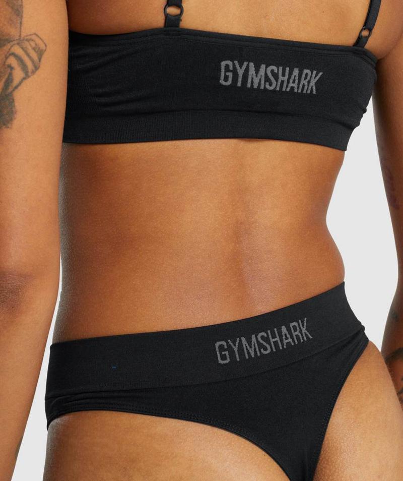 Gymshark Seamless High Rise Tanga Fehérnemű Női Fekete  Hungary |  ESIWN-5860