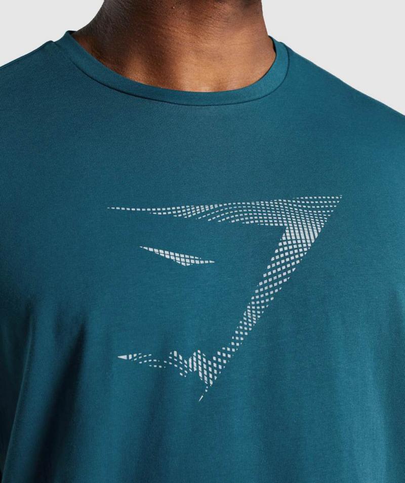 Gymshark Sharkhead Infill T-Shirts Férfi Türkiz  Hungary |  JWHSB-2584