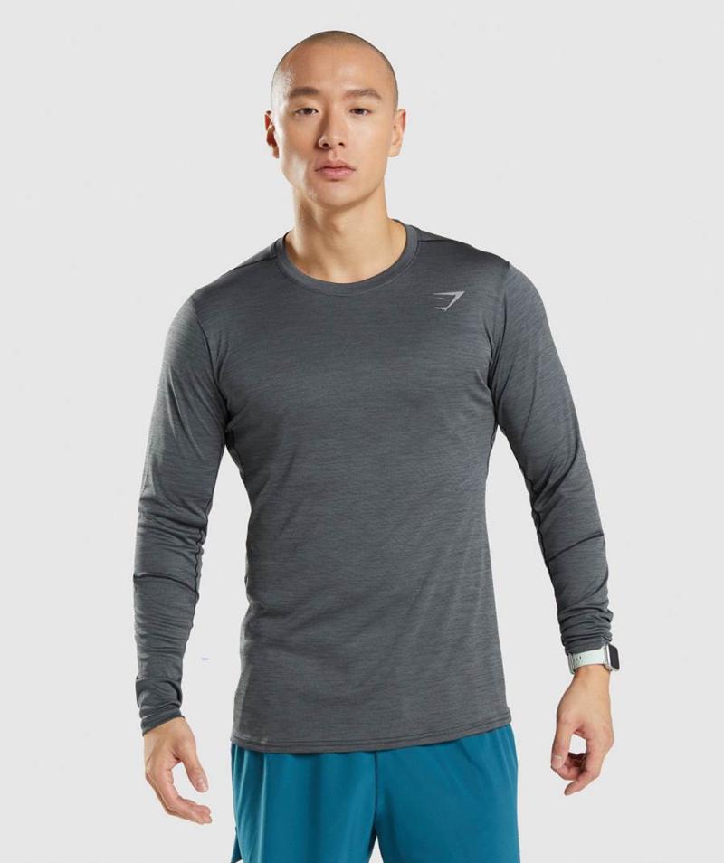 Gymshark Speed Long Sleeve Pulóverek Férfi Fekete Szürke  Hungary |  EXURZ-1728