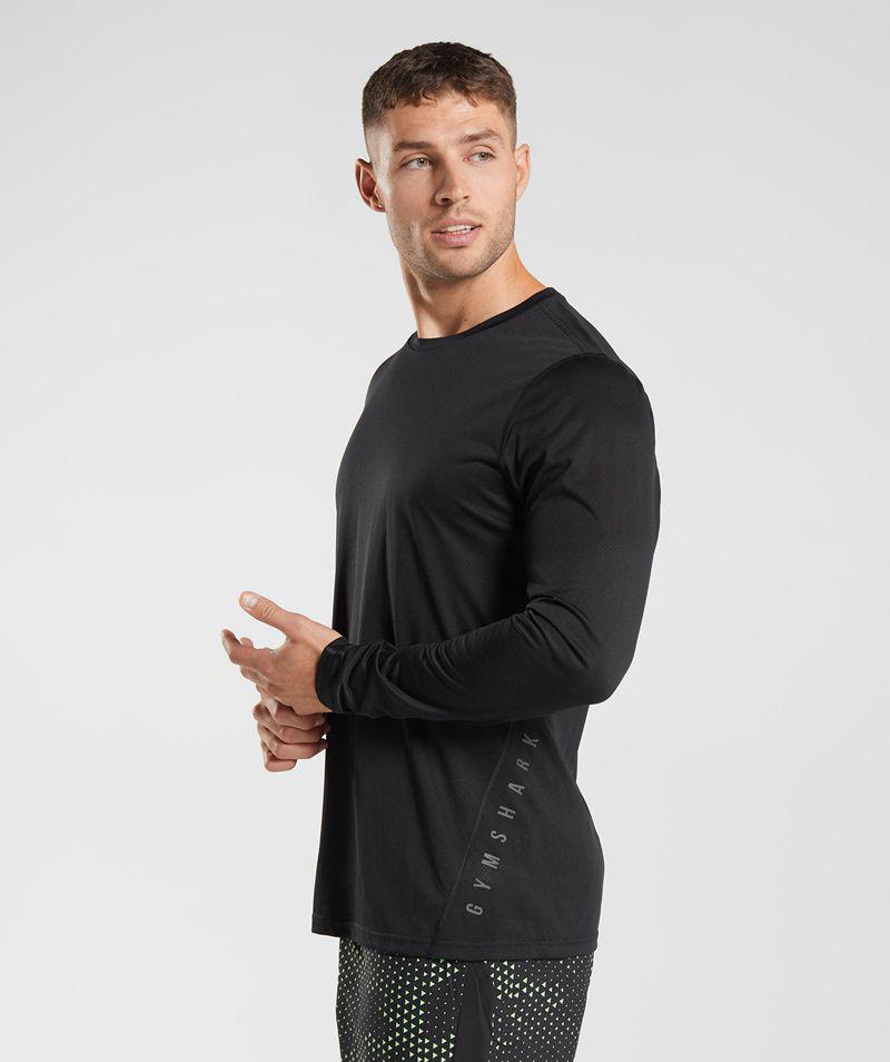 Gymshark Sport Long Sleeve T-Shirts Férfi Fekete  Hungary |  JUXTY-9216