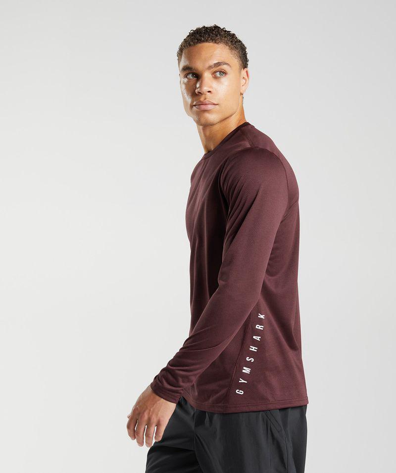 Gymshark Sport Long Sleeve T-Shirts Férfi Bordó  Hungary |  QSYBG-9483