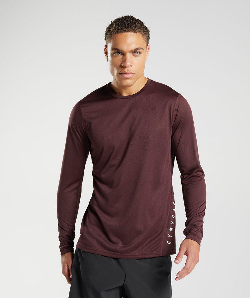 Gymshark Sport Long Sleeve T-Shirts Férfi Bordó  Hungary |  QSYBG-9483