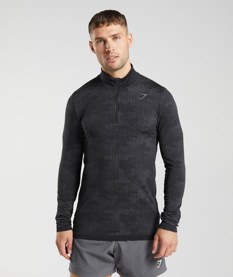 Gymshark Sport Seamless 1/4 Zip Pulóverek Férfi Fekete  Hungary |  GUHZM-8710