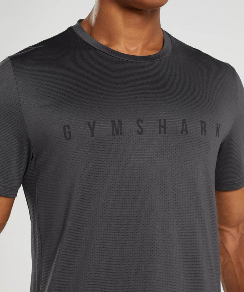 Gymshark Sport Stripe T-Shirts Férfi Fekete Szürke  Hungary |  GKSPW-4276