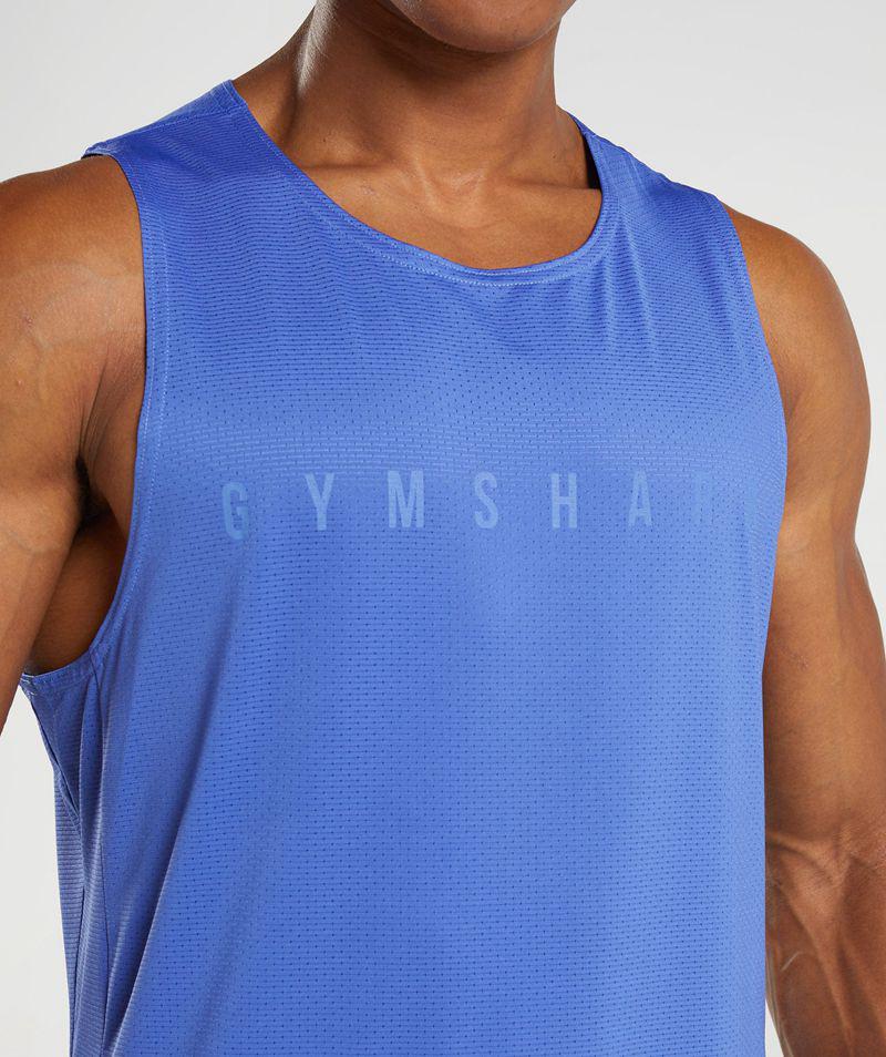 Gymshark Sport Stripe Ujjatlan Póló Férfi Kék  Hungary |  LNQHI-7193