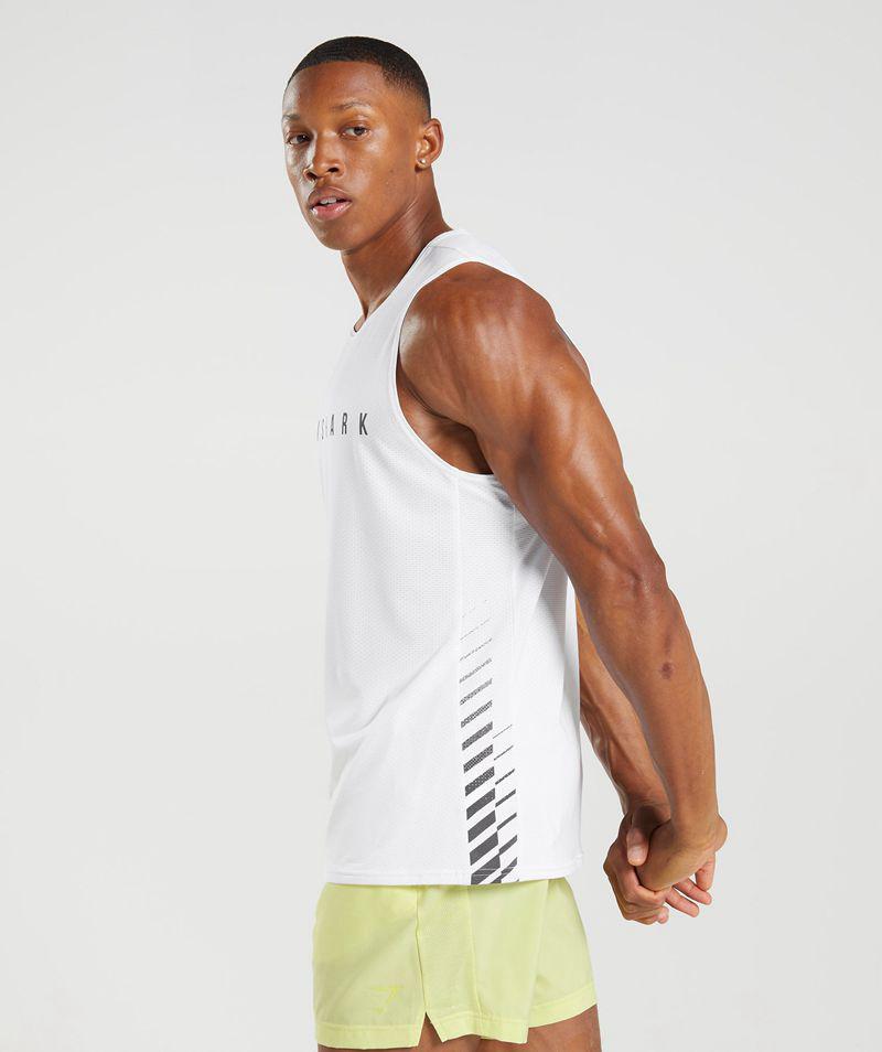 Gymshark Sport Stripe Ujjatlan Póló Férfi Fehér  Hungary |  WTHXR-8420