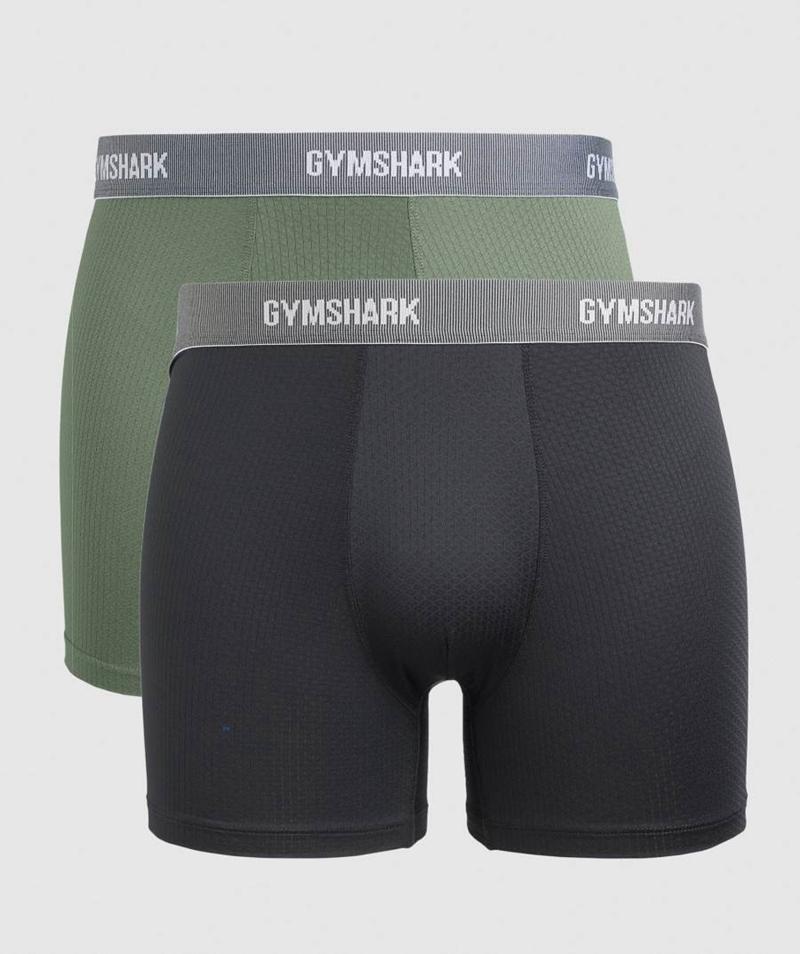 Gymshark Sports Tech Boxers 2pk Fehérnemű Férfi Fekete Olivazöld  Hungary |  IMLBX-0197