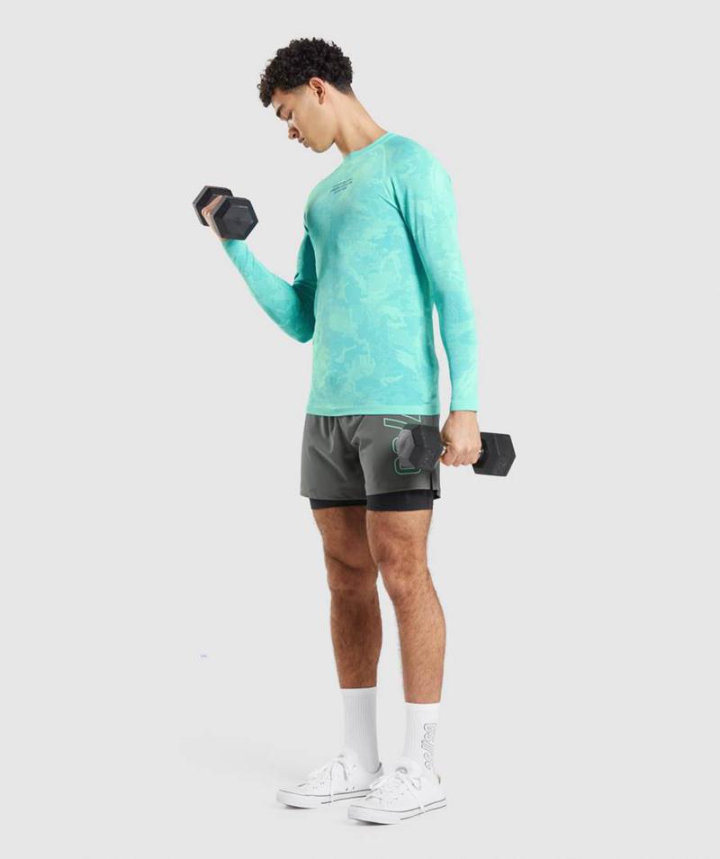 Gymshark Steve Cook Long Sleeve Seamless Pulóverek Férfi Világos Türkiz Kék  Hungary |  NRZKL-0985