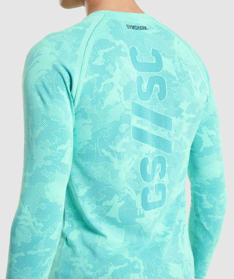 Gymshark Steve Cook Long Sleeve Seamless Pulóverek Férfi Világos Türkiz Kék  Hungary |  NRZKL-0985