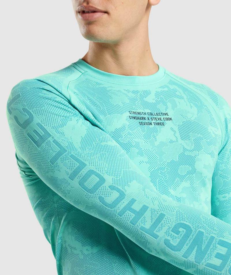 Gymshark Steve Cook Long Sleeve Seamless Pulóverek Férfi Világos Türkiz Kék  Hungary |  NRZKL-0985