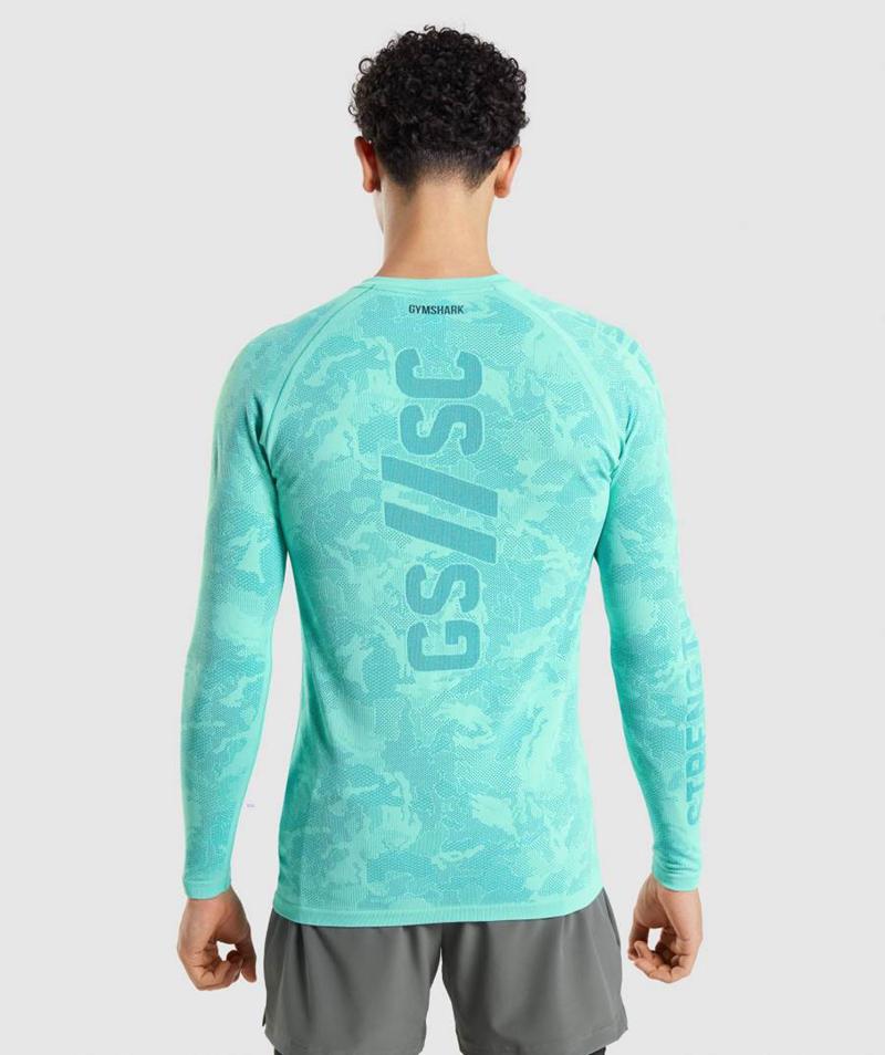 Gymshark Steve Cook Long Sleeve Seamless Pulóverek Férfi Világos Türkiz Kék  Hungary |  NRZKL-0985