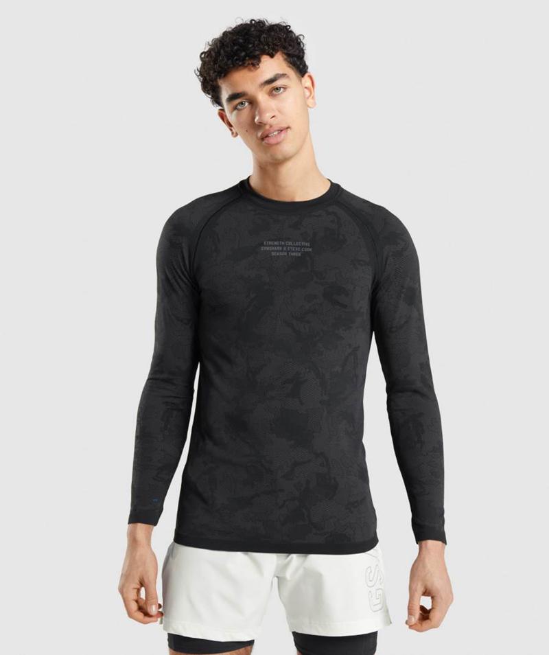 Gymshark Steve Cook Long Sleeve Seamless Pulóverek Férfi Fekete Mélyszürke Szürke  Hungary |  YOVFX-9362