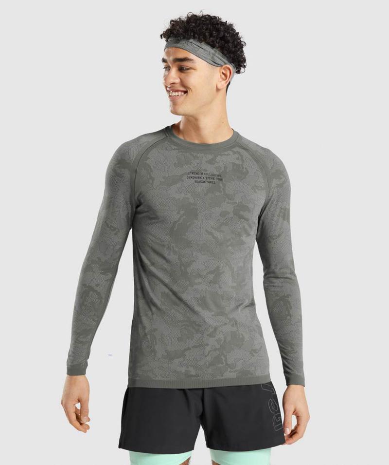 Gymshark Steve Cook Long Sleeve Seamless Pulóverek Férfi Szürke Szürke Szürke  Hungary |  YRIMQ-2039