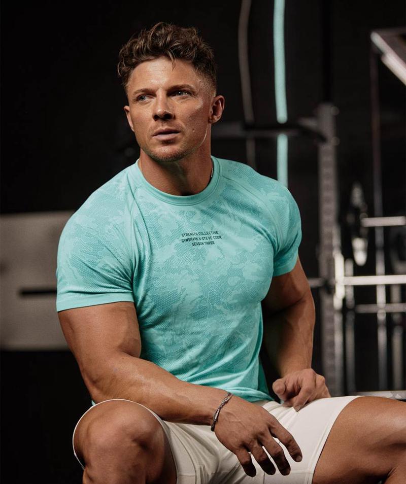 Gymshark Steve Cook Seamless T-Shirts Férfi Világos Türkiz Kék  Hungary |  CEJGR-0193