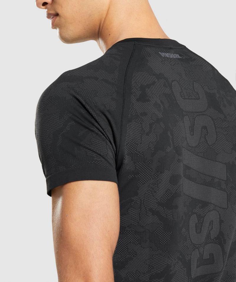 Gymshark Steve Cook Seamless T-Shirts Férfi Fekete Mélyszürke Szürke  Hungary |  VKFWG-9284