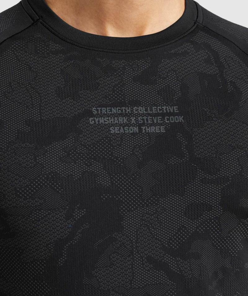 Gymshark Steve Cook Seamless T-Shirts Férfi Fekete Mélyszürke Szürke  Hungary |  VKFWG-9284