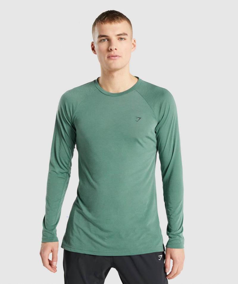 Gymshark Studio Long Sleeve Pulóverek Férfi Zöld  Hungary |  CENLZ-6213