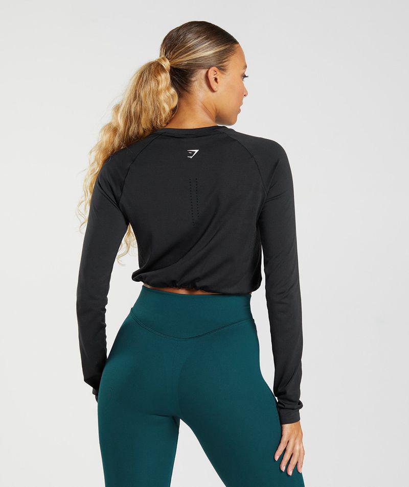 Gymshark Sweat Seamless Long Sleeve Crop Felsők Női Fekete  Hungary |  IYJVD-7139