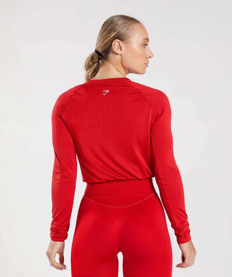 Gymshark Sweat Seamless Long Sleeve Crop Felsők Női Piros  Hungary |  MJCOH-3176