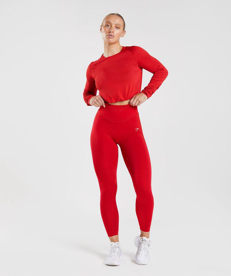 Gymshark Sweat Seamless Long Sleeve Crop Felsők Női Piros  Hungary |  MJCOH-3176