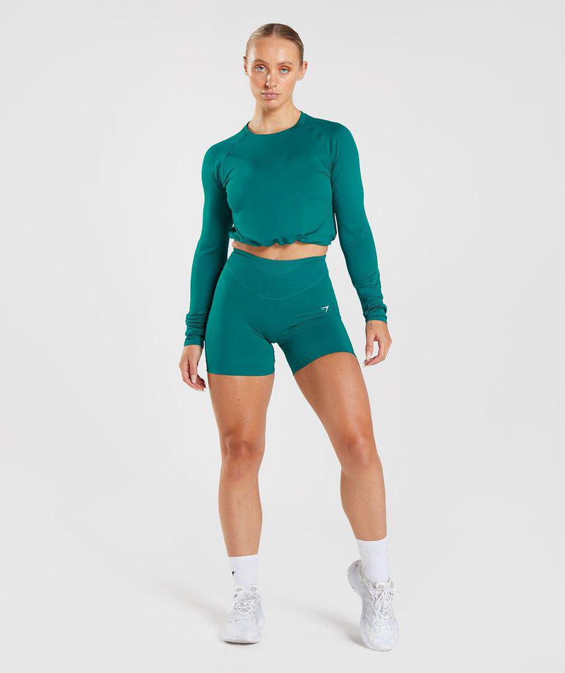 Gymshark Sweat Seamless Long Sleeve Crop Felsők Női Türkiz  Hungary |  ZBVFC-5642