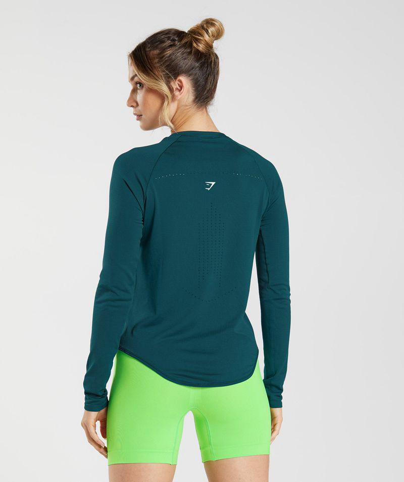 Gymshark Sweat Seamless Long Sleeve Felsők Női Türkiz  Hungary |  UDSCQ-9407