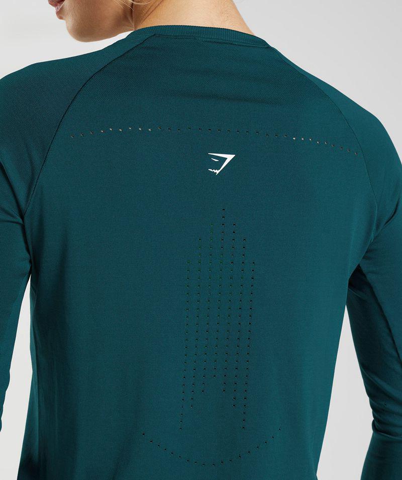 Gymshark Sweat Seamless Long Sleeve Felsők Női Türkiz  Hungary |  UDSCQ-9407