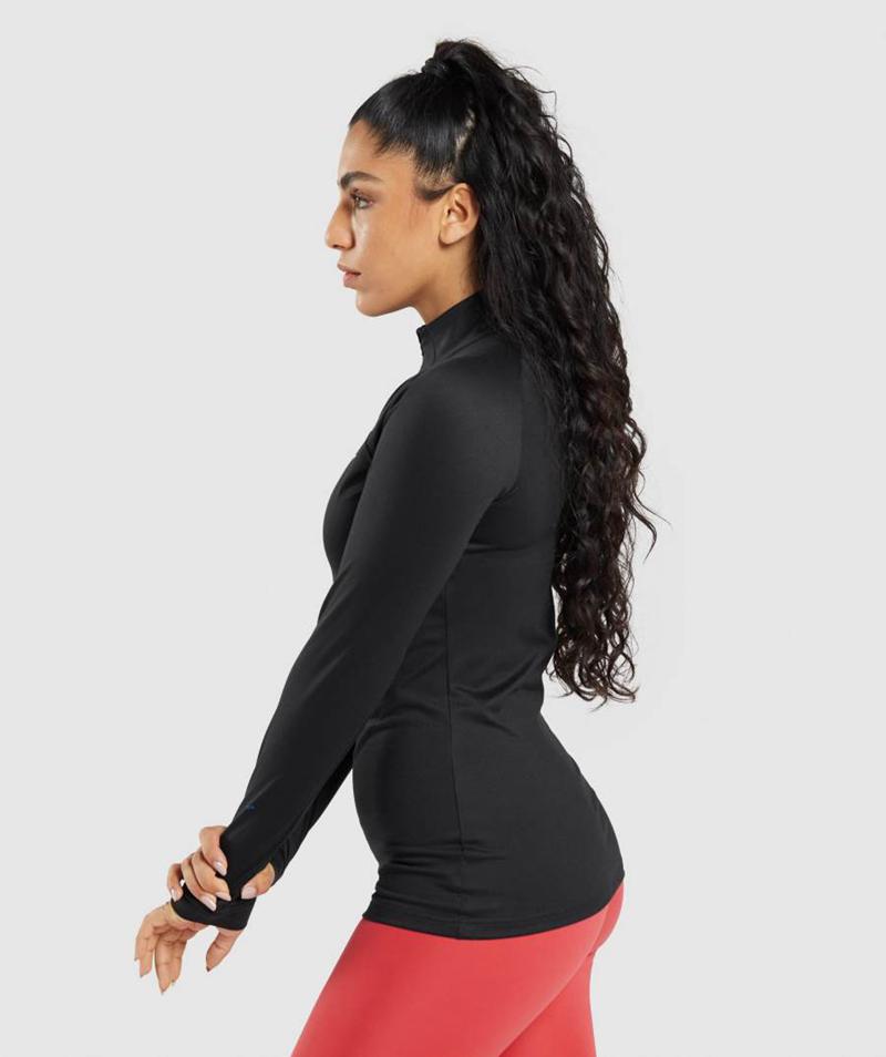 Gymshark Training 1/4 Zip Pulóver Női Fekete  Hungary |  JTCUE-8396