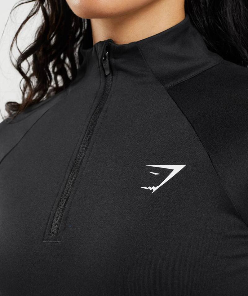 Gymshark Training 1/4 Zip Pulóver Női Fekete  Hungary |  JTCUE-8396