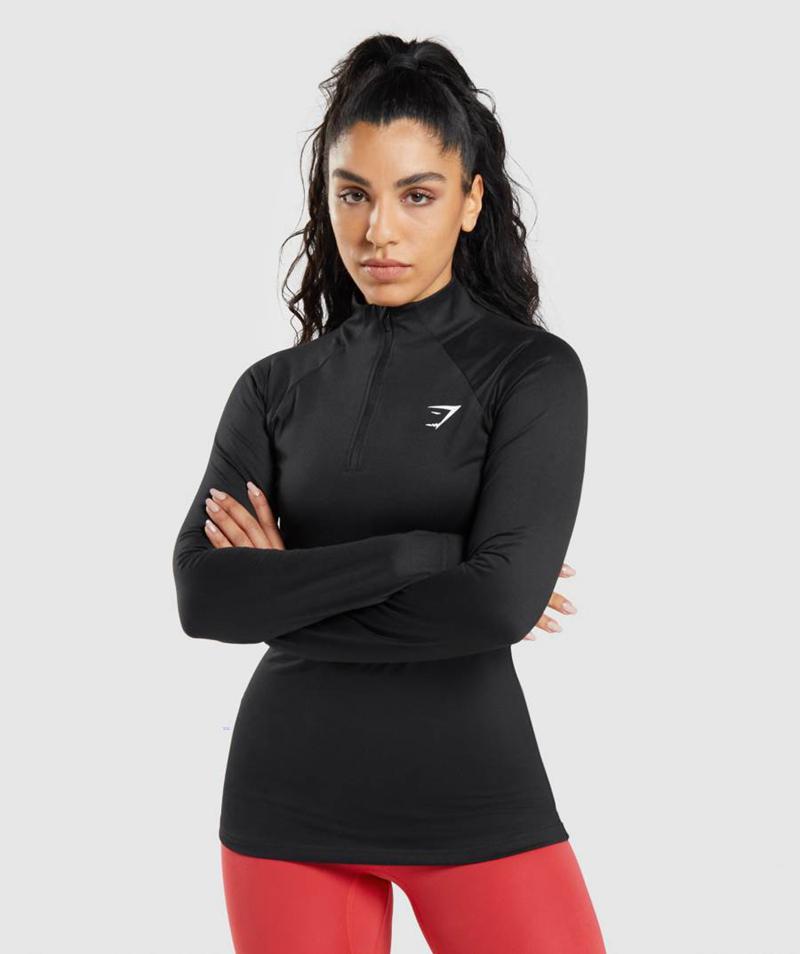 Gymshark Training 1/4 Zip Pulóver Női Fekete  Hungary |  JTCUE-8396