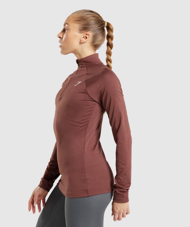 Gymshark Training 1/4 Zip Pulóver Női Rózsaszín Barna  Hungary |  NOKES-1305