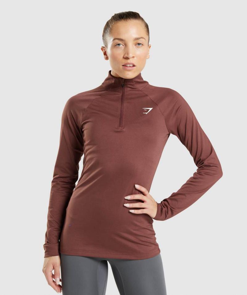 Gymshark Training 1/4 Zip Pulóver Női Rózsaszín Barna  Hungary |  NOKES-1305