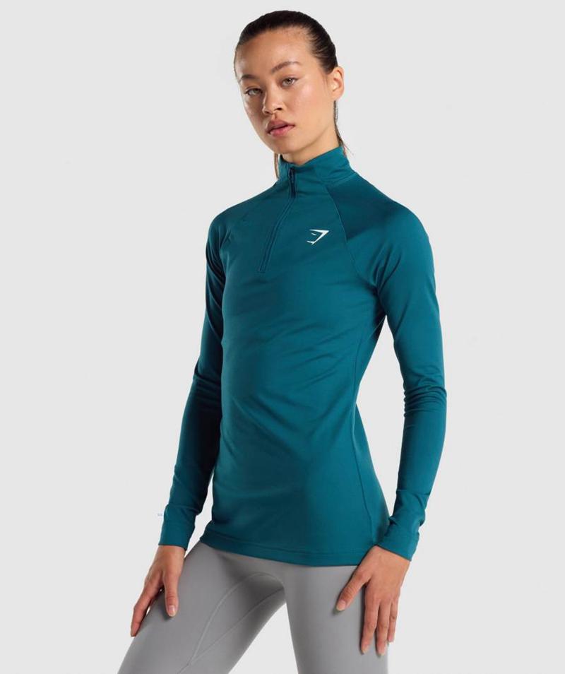 Gymshark Training 1/4 Zip Pulóver Női Türkiz  Hungary |  ESDKP-6280