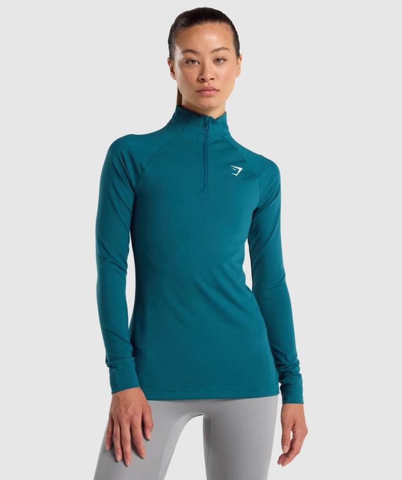 Gymshark Training 1/4 Zip Pulóver Női Türkiz  Hungary |  ESDKP-6280