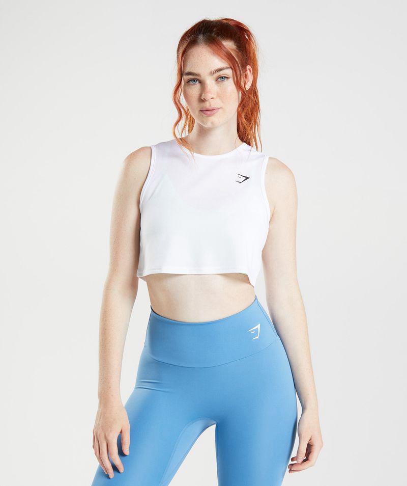 Gymshark Training Crop Ujjatlan Póló Női Fehér  Hungary |  TJZXY-7461