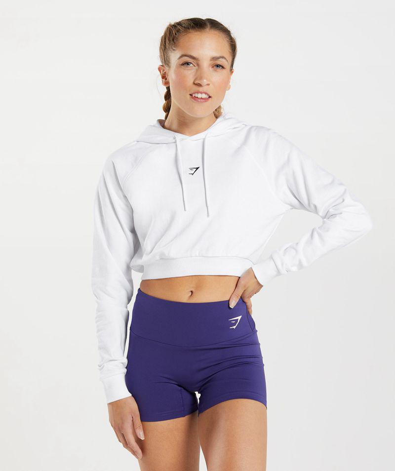 Gymshark Training Cropped Kapucnis Pulóver Női Fehér  Hungary |  ODLAI-4890