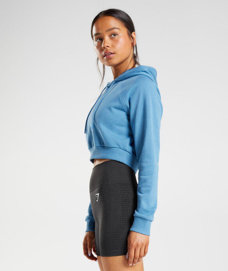 Gymshark Training Cropped Kapucnis Pulóver Női Kék  Hungary |  XQOPU-7350