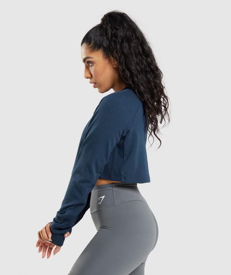 Gymshark Training Cropped Pulóver Pulóverek Női Sötétkék  Hungary |  QSRLD-7938