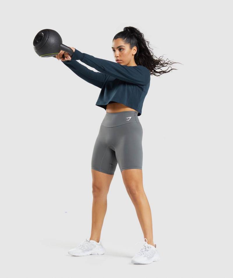 Gymshark Training Cropped Pulóver Pulóverek Női Sötétkék  Hungary |  QSRLD-7938