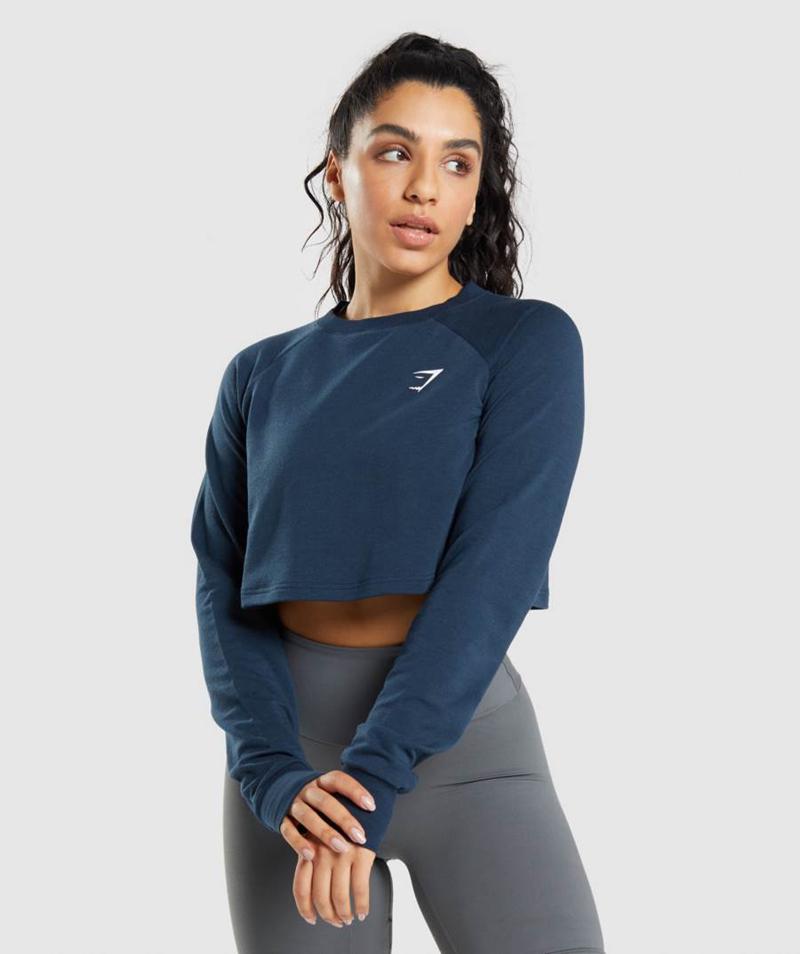 Gymshark Training Cropped Pulóver Pulóverek Női Sötétkék  Hungary |  QSRLD-7938