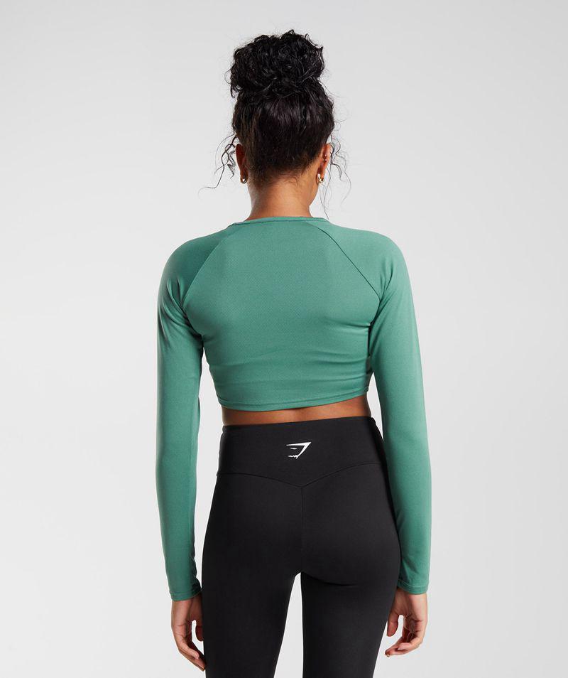 Gymshark Training Long Sleeve Crop Felsők Női Zöld  Hungary |  NTKZF-6075