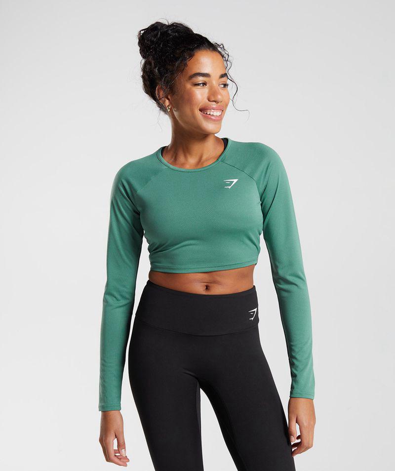 Gymshark Training Long Sleeve Crop Felsők Női Zöld  Hungary |  NTKZF-6075