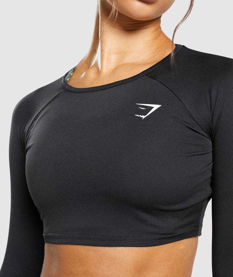 Gymshark Training Long Sleeve Crop Felsők Női Fekete  Hungary |  SEZFQ-7190